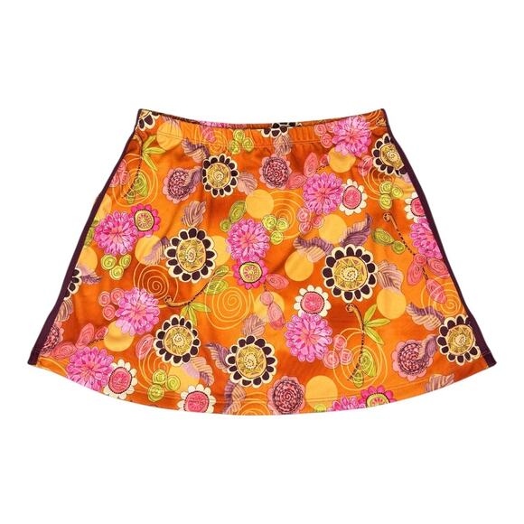 Athleta Vintage Y2K Retro Floral Print Mini Skirt Small Orange Pink Activewear - Picture 1 of 7